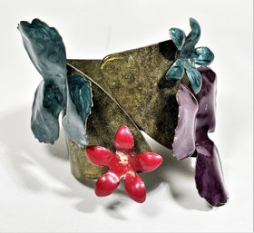 Large Contemporary Enamel Floral Cuff Bracelet