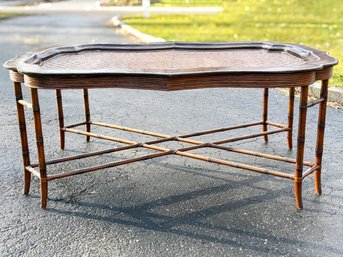 A Vintage Arabesque Form Cocktail Table With Faux Rattan Base, Possibly Maitland-Smith