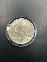 1924 Silver Peace Dollar In Plastic Case