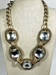 Large Contemporary Gilt Metal Necklace Having Large White Stones