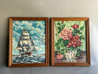 Two Handpainted Paintings, Floral & Ocean