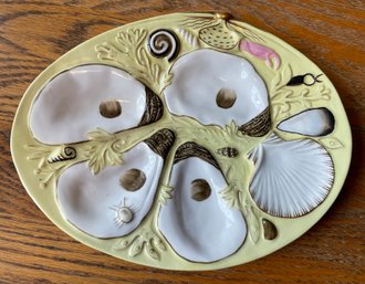 Lovely Yellow & White Porcelain Oyster Plate - Hand Painted