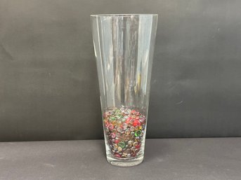 A Tall, Tapered Vase With Glass Floral Beads