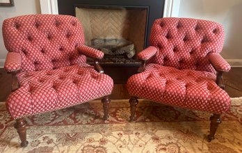 Pair Of Edward Ferrell Tufted Chairs - Fabulous Condition!