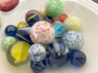 Set Of 24 Colorful Vintage Marbles In A Dish
