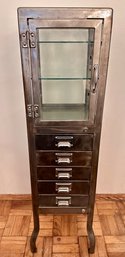 Restoration Hardware Dulton Pharmacy Metal & Glass Cabinet With 5 Drawers & Key, Retired