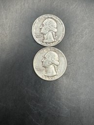 2 Washington Silver Quarters 1954