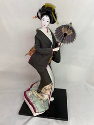 Japanese Geisha Doll Figurine With Umbrella 17.5'