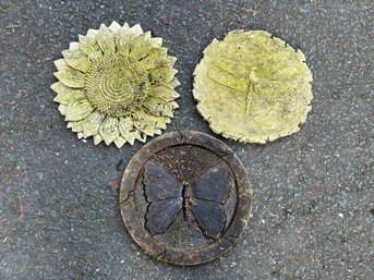 Three Garden Stepping Stones In Molded Composite: Dragonfly, Butterfly & Sunflower