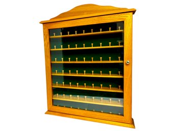 Large Golden Oak Golf Ball Display Case With Glass Door