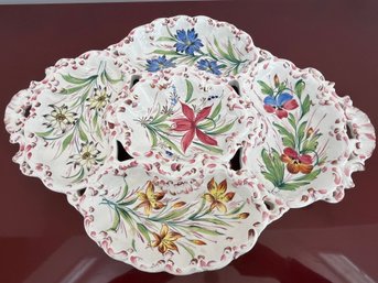 Gorgeous Floral Ceramic Divided Serving Dish - Made In Italy