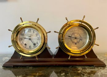 1920s Seth Thomas Seven Jeweled Eight-Day Ship's Bell Clock & Taylor Stormguide Barometer