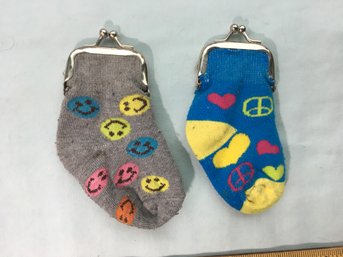 Lot Of 2 Early 1980s Htf Smiley Face Sock & Peace Sign Sock Change Purse