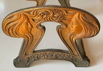 Antique Cast Iron Art Nouveau Bookends With Women's Heads