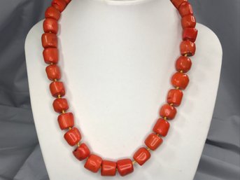 Fantastic Genuine Natural Orange Coral Beaded Necklace With Sterling Silver Clasp - Amazing Piece - Bran