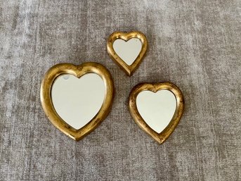 Set Of 3 Gold Heart Mirrors