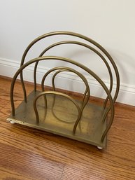 MCM Brass Newspaper Magazine Rack Stand White Porcelain Feet