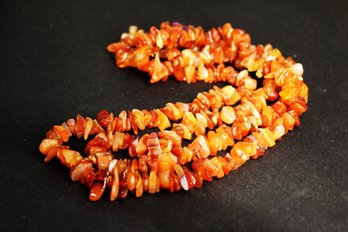 36' Vintage Striped Agate Carnelian Stone Beaded Necklace