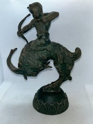 Antique Austrian VIENNA BRONZE SCULPTURE Of A SATYR RIDING ATOP A CHARGING RAM