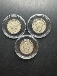 3 Mercury Dimes 1939, 1939-D, 1939-S