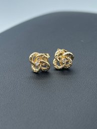 Elegant 14k Yellow Gold Knot Earrings W/ Diamond Center