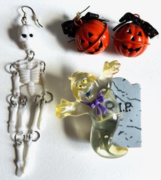 Vintage Halloween Earrings And Musical Pin