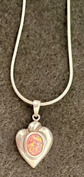 Vintage Sterling Silver .75 Heart Necklace - Faux Sparkling Opal - 925 Italy 16 Inch Snake Chain