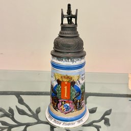 An Antique 1895 Commemorative Artillery German Beer Stein - Personalized - Risque Design Inside