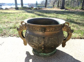 Asian Brass Jardiniere Engraved Planter