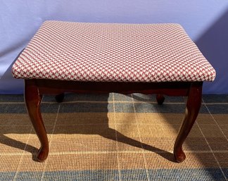 Dark Stained Bombay Style Footstool - Recently Reupholstered W/ Vintage Fabric
