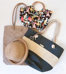 (3) Summer Handbags With Straw Hat/Neiman Marcus/Amiani