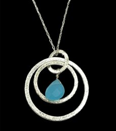 Vintage Sterling Silver Light Blue Circle Pendant Necklace