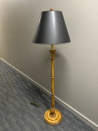 Vintage Visual Comfort Pickled Wood Floor Lamp With Black Shade