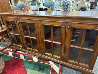 Double Glass Door Server With Wood Shelves