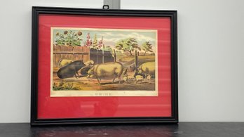 Swine Litho In Color Currier Litho Co 9x12 Buffalo Ny Glass Framed