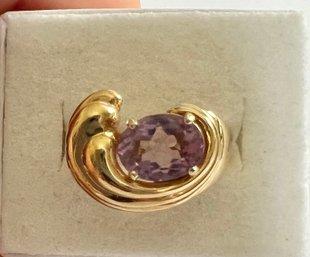 PRETTY GOLD OVER STERLING SILVER AMETHYST RING