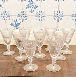 Clear Glass Water Goblets Footed Glassware -Set Of 9