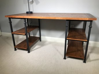 (2 Of 2) - Vintage Style Cast Iron Table / Desk - Great Patina On Both Iron And Wood - Great Looking Piece !