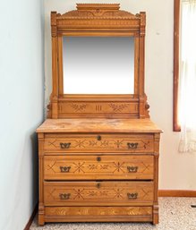 A Remarkable Eastlake Victorian Carved Oak Dresser With Mirror