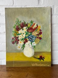 Acrylic On Board Floral - (c) 1967 Signed Kocjancic