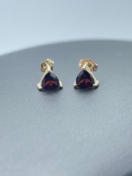 Triangular Ruby & 14k Yellow Gold Earrings