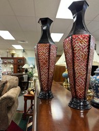 Pair Red Metal Vases  Elegant Expressions By Hosley