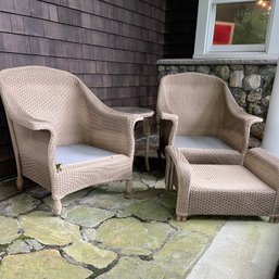 A 4 Pieces Set Of All Weather Wicker Rocking Chair - Arm Chair - Ottoman And Table - No Cushions