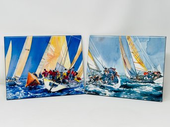 Sailing Themed Decorative Ceramic Wall Tiles- Set Of 2
