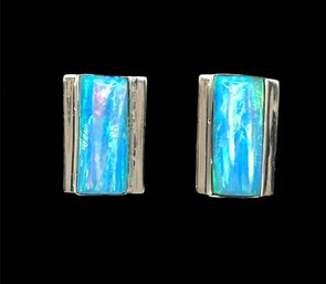 Vintage Navajo RL Robert Livingston Sterling Silver Blue Opal Earrings