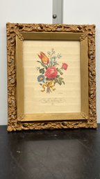 Ornate Gold Frame Of Floral Tulips Roses Botanicals Glass