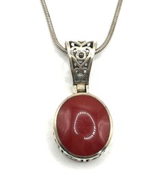 Vintage Sterling Silver SILPADA Red Agate Smooth Stone Pendant Necklace