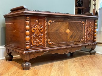 A Stunning Cedar Trunk With Carved Mahogany Exterior By Lane Furniture - Custom Copper Lined!