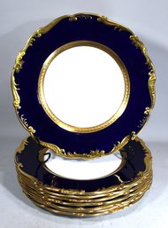 Eight Coalport 'Cellini' Cobalt And Gold Bone China 10 1/2' Dinner Plates