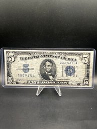 Beautiful 1934 A 5 Dollar Blue Seal Silver Certificate Rare US Currency